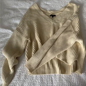 Pac Sun Cream V-Neck Ribbed Sweater